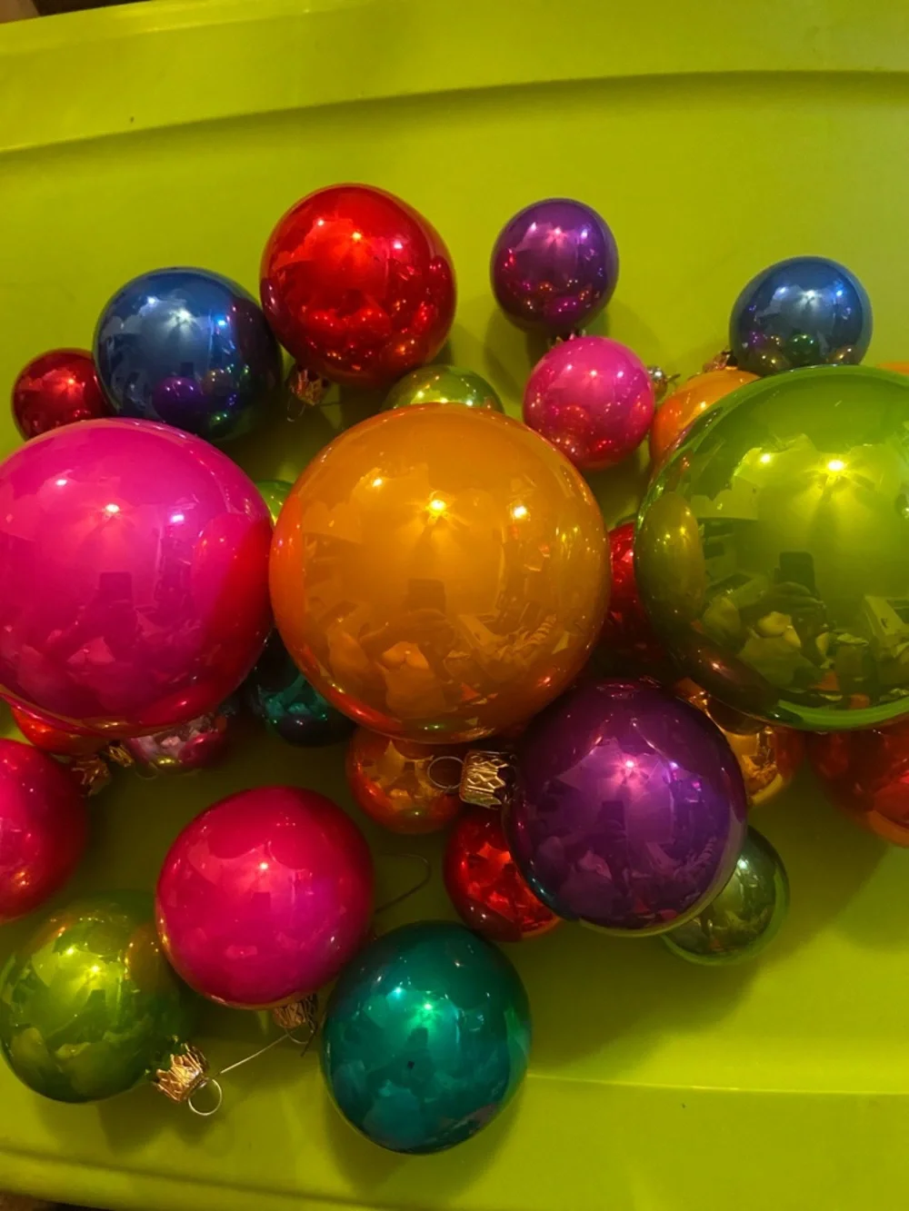 Colorful Shiny Holiday Ornaments Set - Mixed Bright Colors